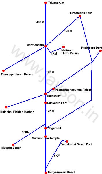kanyakumari tourist places - route map