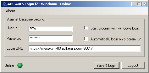 Asianet DataLine Auto Login for Windows - Screenshot